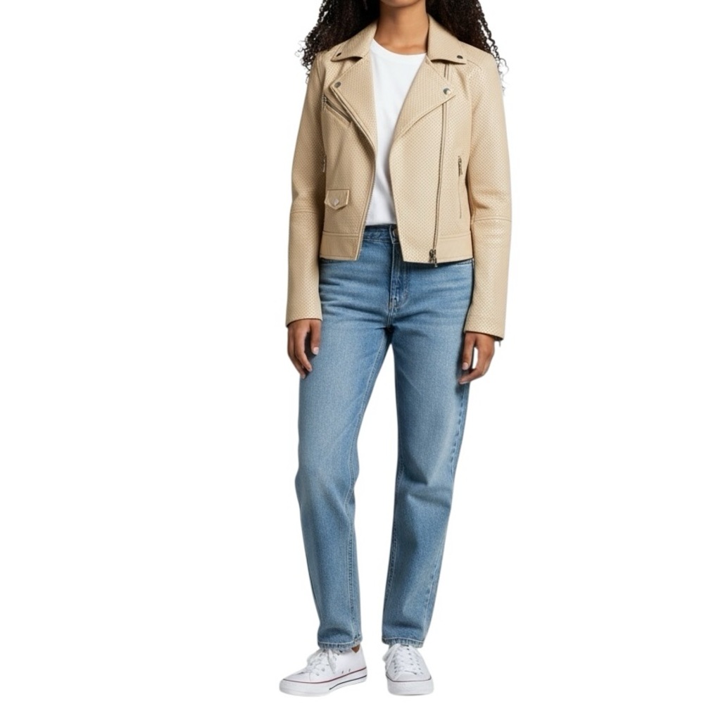 Blank NYC Imelda Perforated Moto Jacket Cream Size Small NWT